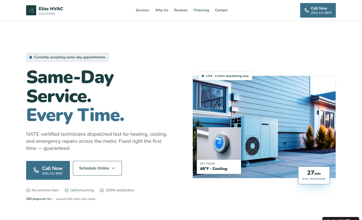 Elite HVAC Solutions roofing website design by Nexomo Studio